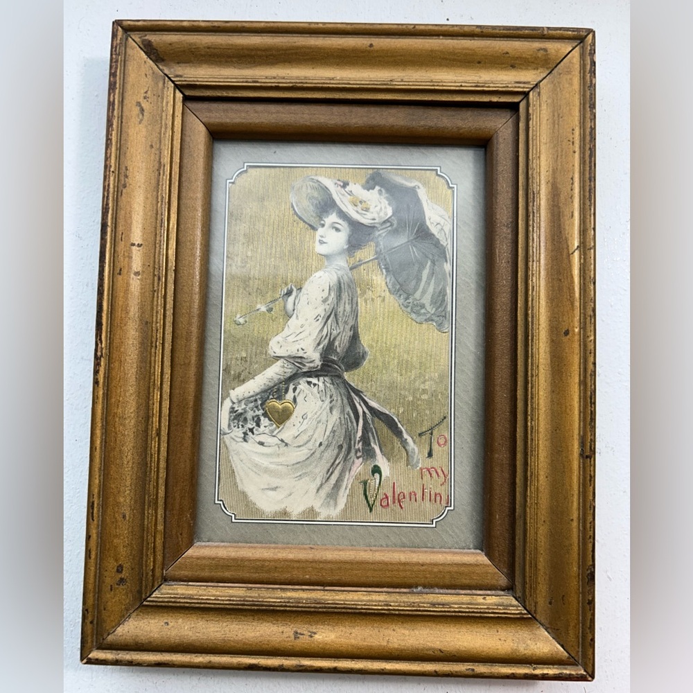 Vintage Valentine Print Gold Framed Lady Parasol ‘To My Valentine’ 9x7